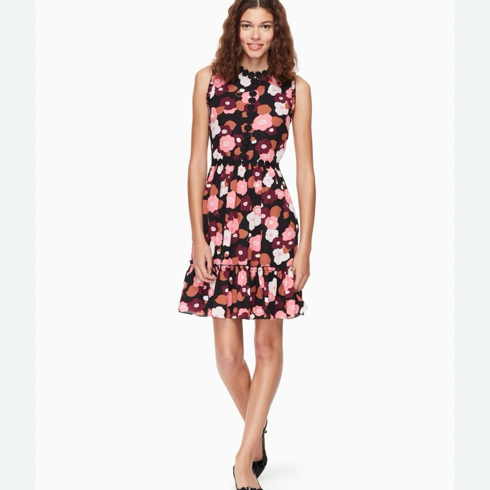 Kate Spade Blooming Floral Mini Dress Size 2 Small Flirty Summer Garden Party - Picture 2 of 15
